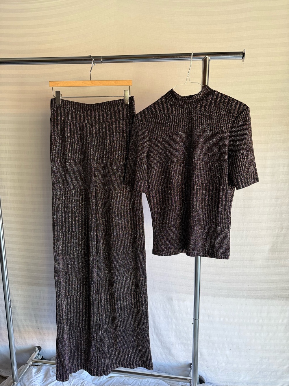 Bik Bok Metallic Ribbed Knit Two-Piece Set, Small